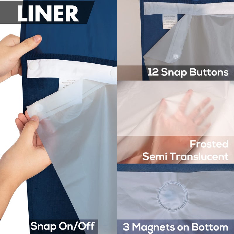 River Dream No Hook Slub Textured Shower Curtain with PEVA Liner Set - 71" x 74"(72"), Hotel Style with See Through Top Window, Machine Washable & Water Repellent Fabric, Navy Blue, 71x74 - Image 5